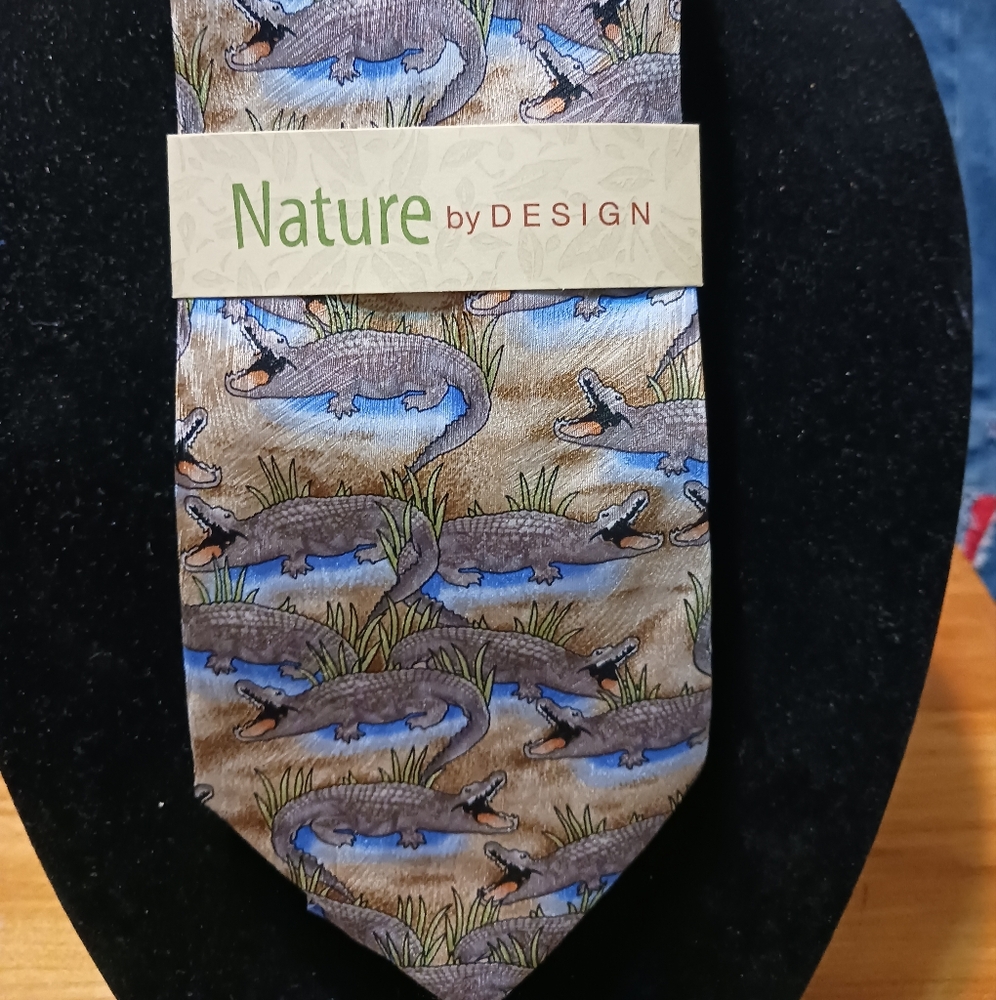 Nature by Design "Swamp Alligator Print Silk Tie- NEW